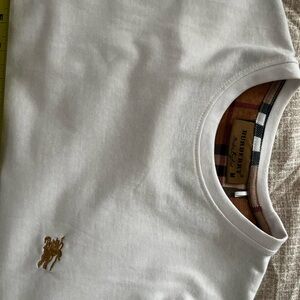 Burberry White Short Sleeve Tee with Gold Pony Embroidery